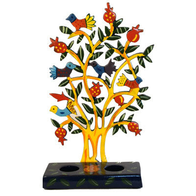 Light Birds and Pomegranate Tree Laser Cut Hand Painted Candlesticks