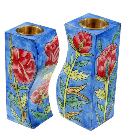 Big Flowers Fitted Candlesticks - Riverdale Judaica