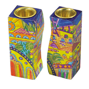 View of Jerusaelem Fitted Candlesticks - Riverdale Judaica