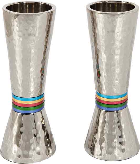 Emanuel Conical Shaped Hammered Candlesticks- Multicolor (EM-CSJ1) - Riverdale Judaica