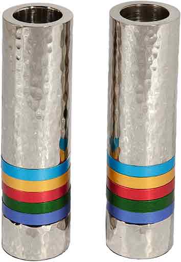 Emanuel Cylinder Shaped Hammered Candlesticks- Multicolor (EM-CSO1) - Riverdale Judaica