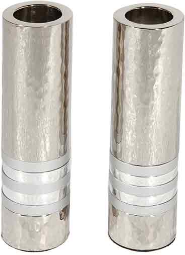 Emanuel Cylinder Shaped Hammered Candlesticks- Silver (EM-CSO4) - Riverdale Judaica