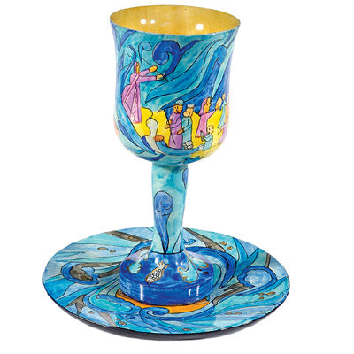 Exodus Wooden Kiddush Cup and Plate Set (EM-CU12) - Riverdale Judaica