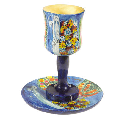 Figures Wooden Kiddush Cup and Plate Set (EM-CU8) - Riverdale Judaica