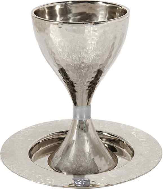 Emanuel Hammered Kiddush Cup Modern- Silver Ring (EM-CUS1) - Riverdale Judaica