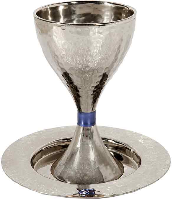 Emanuel Hammered Kiddush Cup Modern- Blue Ring (EM-CUS2) - Riverdale Judaica