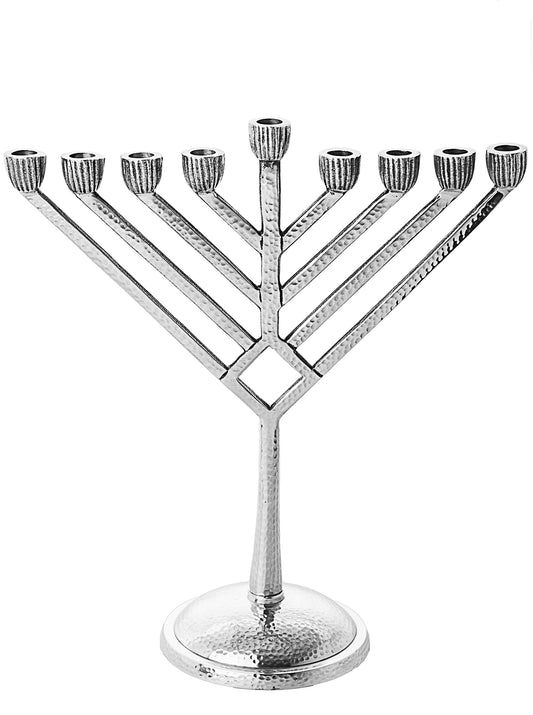 Hammered Stainless Steel Menorah with Slanted Branches, 15"