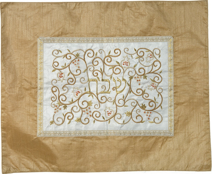 Embroidered Challah Cover Pomegranates Gold / White (EM-CMD3)