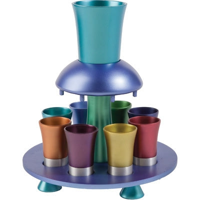 Anodized Aluminum Kiddush Fountain + Goblet + 8 Cups Multicolor (EM-FNM4)