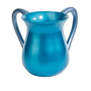 Aluminum Cast Wash Cup Turquoise with Blue Handles (EM-NYM-6) - Riverdale Judaica