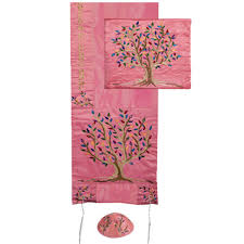 Machine Embroidered Tallit Tree of Life PINK (EM-TAC4) - Riverdale Judaica