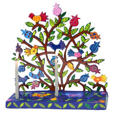 Lazer Cutout Menorah - Birds on Pomegranate Tree (EM-HML1)