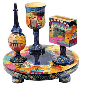 Yair Emanuel Wooden Havdallah Set - Jerusalem HAV-1 - Riverdale Judaica