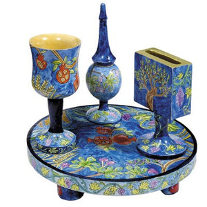 Yair Emanuel Wooden Havdallah Set - The Seven Species HAV-4 - Riverdale Judaica