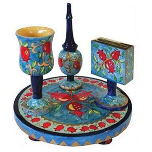 Yair Emanuel Wooden Havdallah Set - Pomegranates HAV-6 - Riverdale Judaica