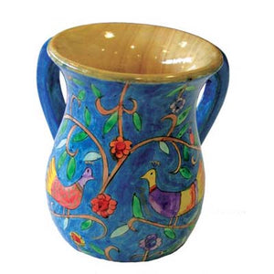 Yair Emanuel's Wooden Netilat Yadayim - Birds Large 6.7 X 5.4 NYL-7 - Riverdale Judaica