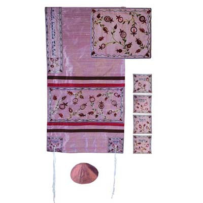 Yair emanuel Embroidered Raw Silk Tallit  - The Matriarchs embroidered pink TFA-10 - Riverdale Judaica