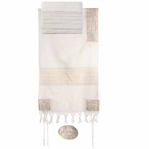 Yair Emanuel Embroidered Cotton Tallit  - Jerusalem in silver THE-1 - Riverdale Judaica