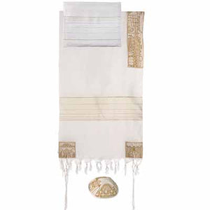 Yair Emanuel Embroidered Cotton Tallit  - Jerusalem in gold THE-3 - Riverdale Judaica