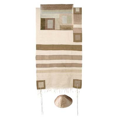 Yair emanuel Raw Silk Tallit with stripes  - Gold  TRS-6