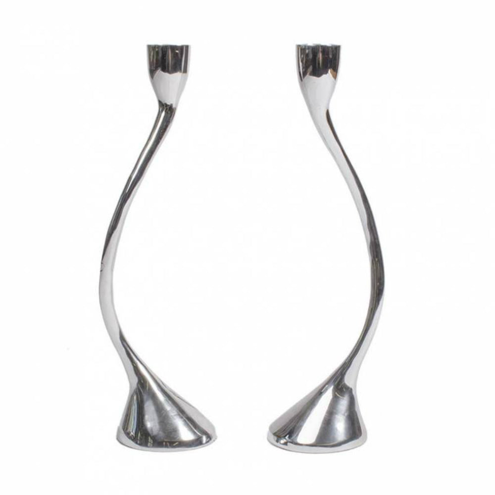 Pair of Embracing Candlesticks for Shabbat and Holidays, Anodized Aluminum - 10" - Riverdale Judaica