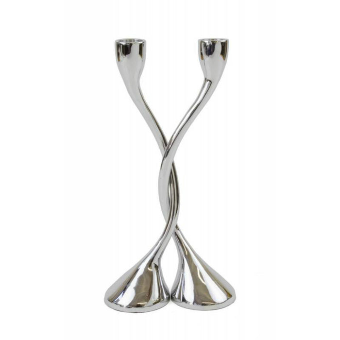 Pair of Embracing Candlesticks for Shabbat and Holidays, Anodized Aluminum - 10"