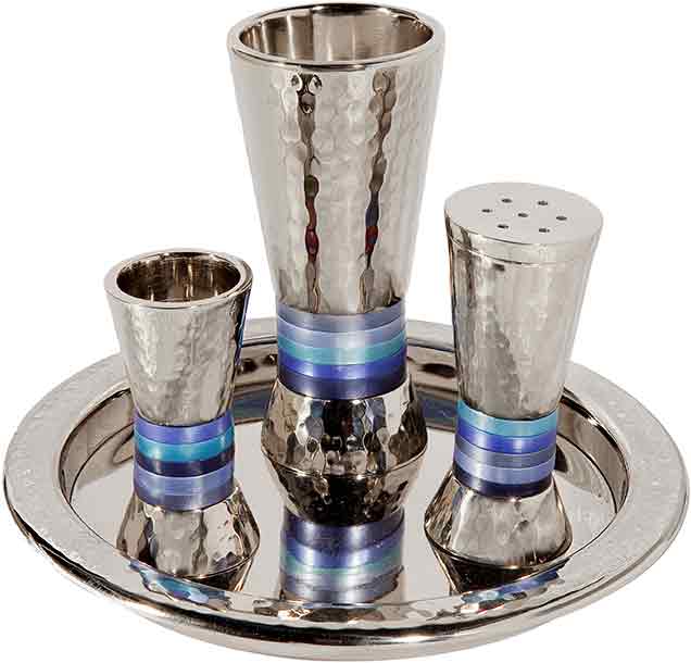 Emanuel Hammered Havdallah Set Conical Shape- Blue Rings (EM-HAC2) - Riverdale Judaica