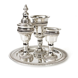 4 pc. Silverplate Havdalla Set- Stripes (HV-X1550) - Riverdale Judaica