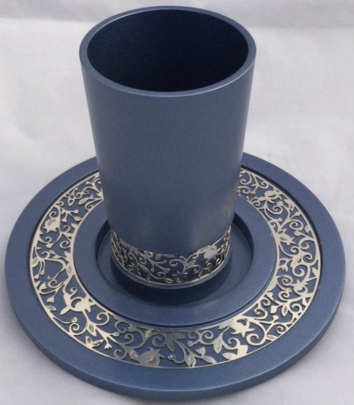 Emanuel Anodized Aluminum Kiddush Cup with Lace Design-- Blue (EM-CUJ3) - Riverdale Judaica