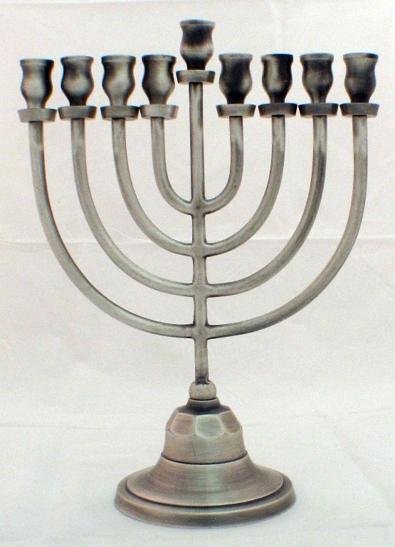 Classic Pewter 10" Oil & Candle Menorah (M-210-P) - Riverdale Judaica