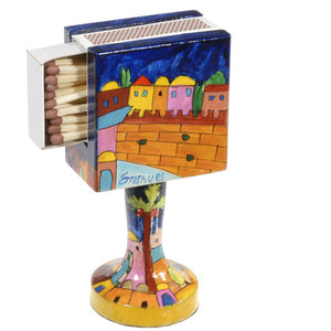 The Western Wall Standing Matchbox Holder with Matchbox (EM-MBL-1) - Riverdale Judaica