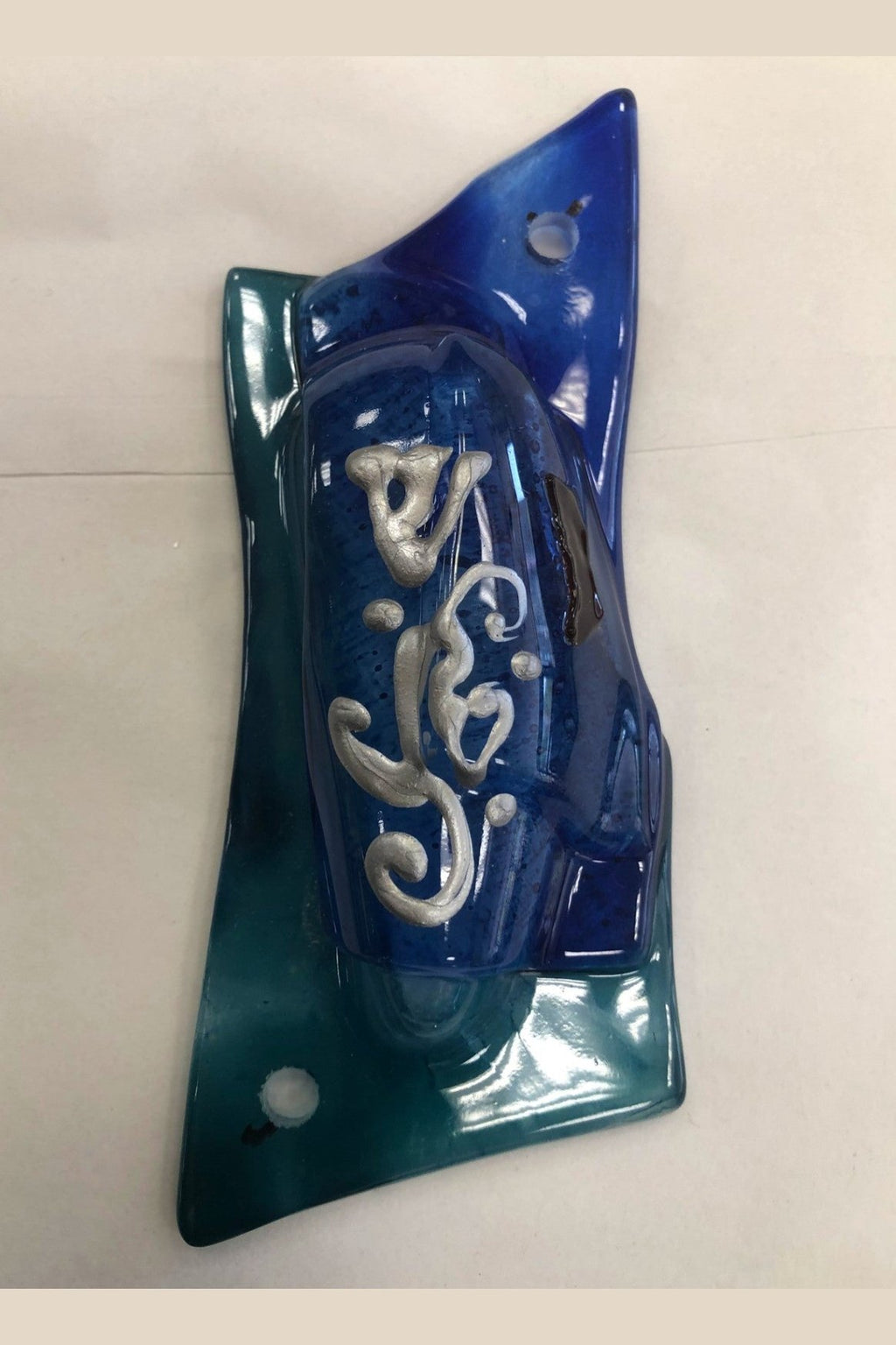 Handmade Glass Mezuzah Case - Blue, 7cm, Made in Israel - Riverdale Judaica