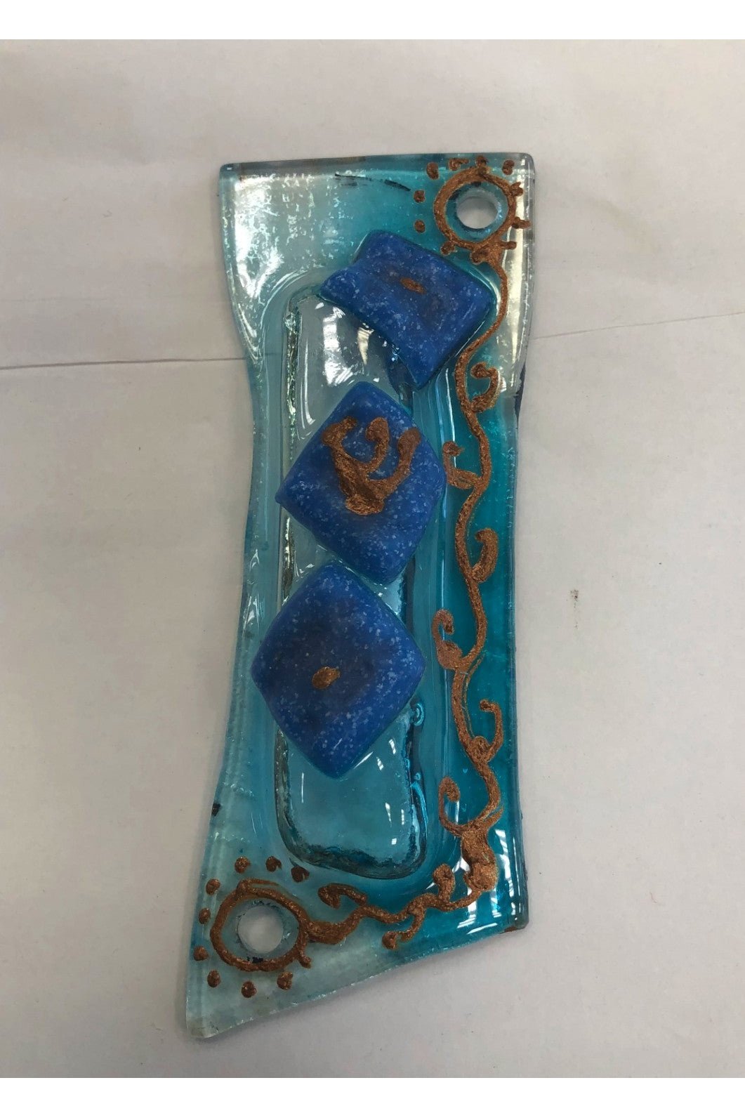 Handmade Glass Mezuzah Case - Sky Blue , 7cm, Made in Israel - Riverdale Judaica