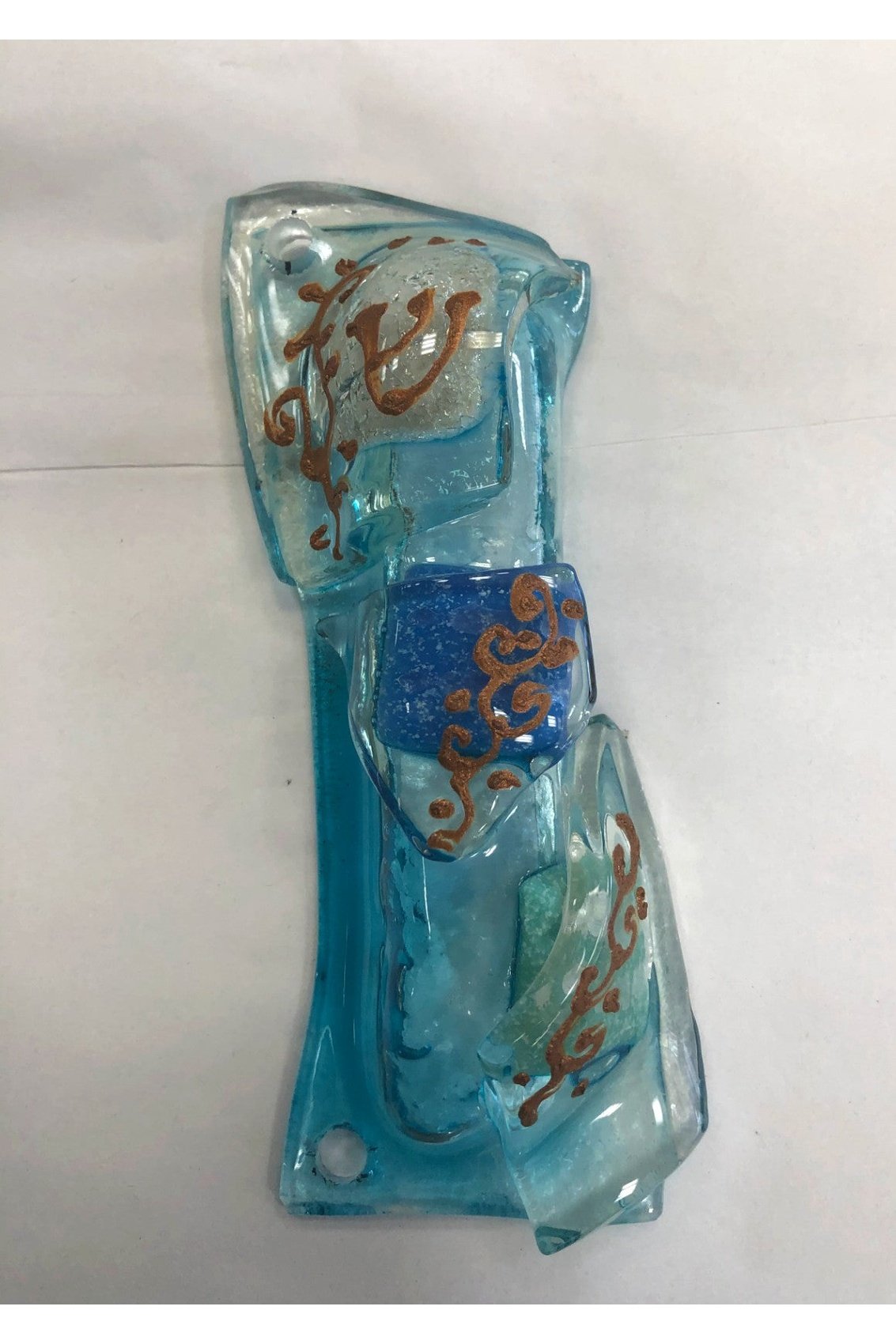 Handmade Glass Mezuzah Case - Olympic Blue , 7cm, Made in Israel - Riverdale Judaica