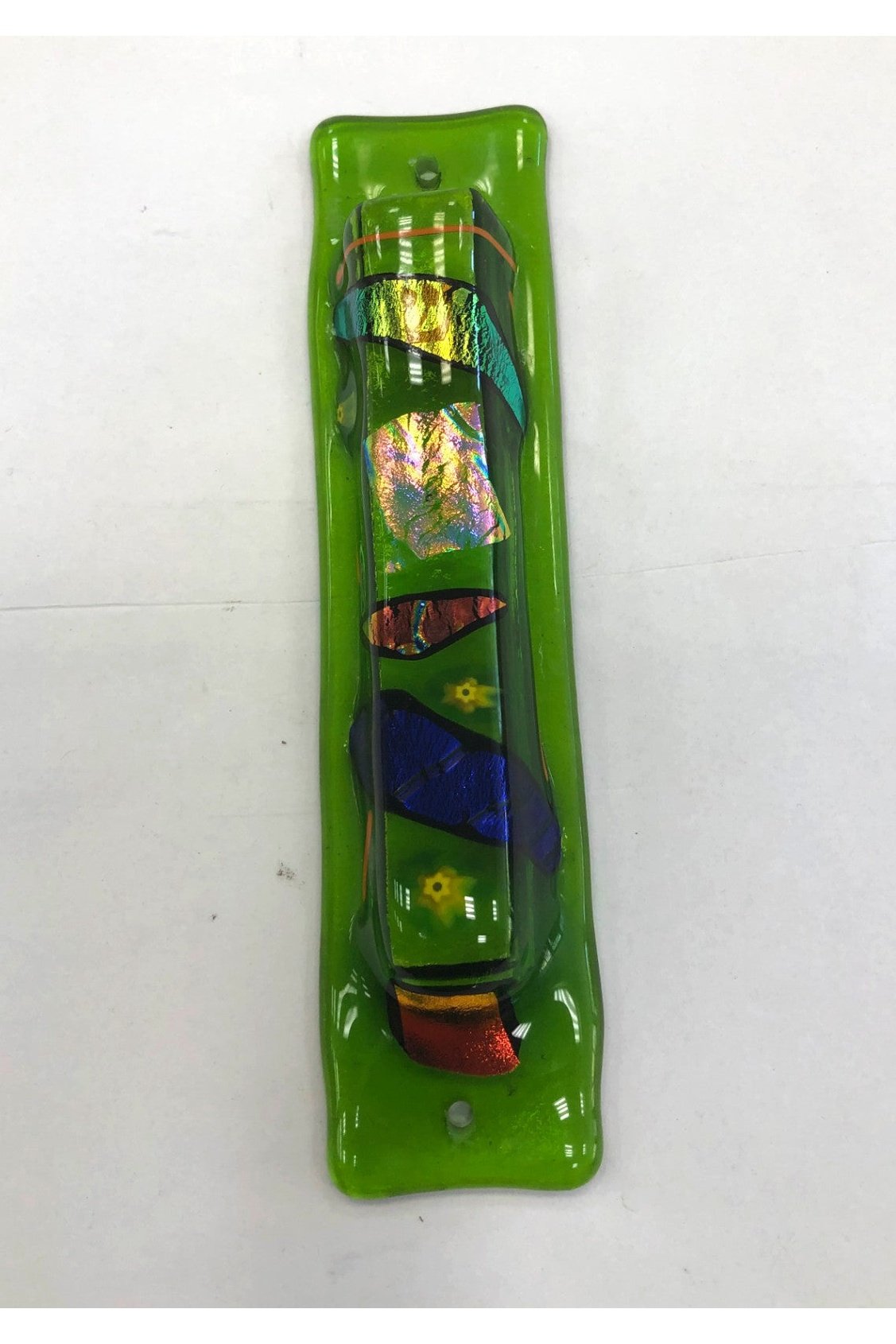 Handmade Glass Mezuzah Case - Green, 7 cm - Riverdale Judaica