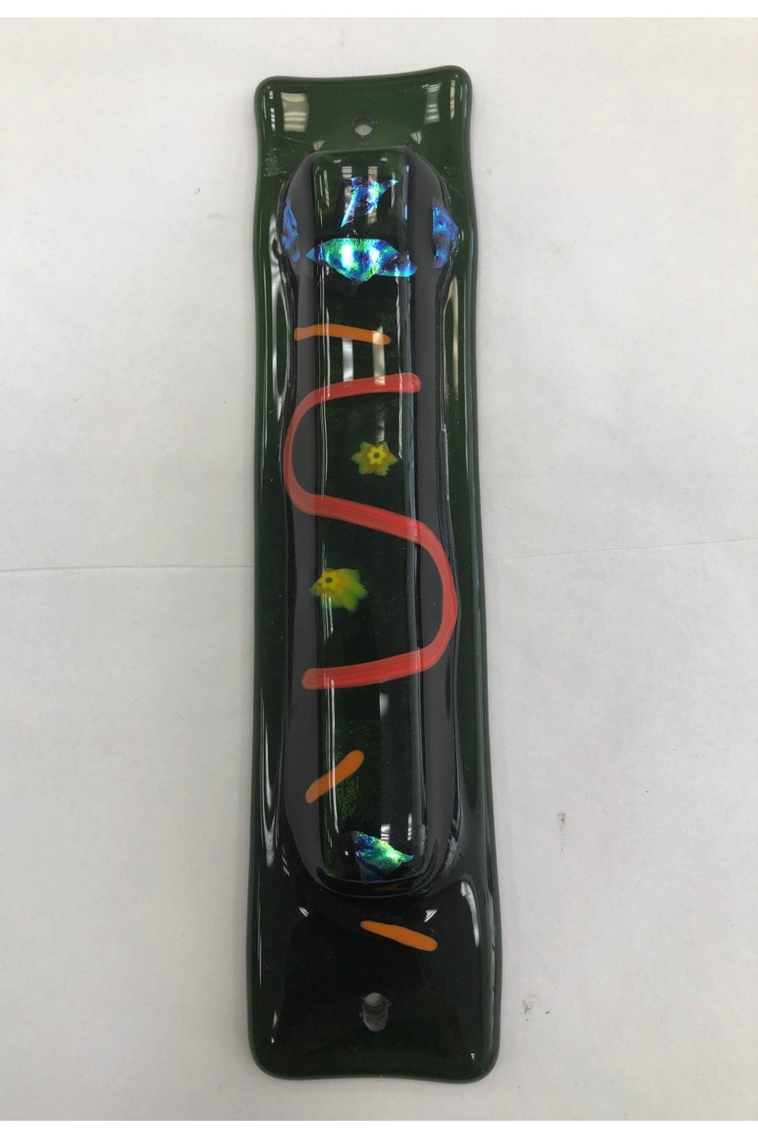 Handmade Glass Mezuzah Case - Moss Green - Riverdale Judaica