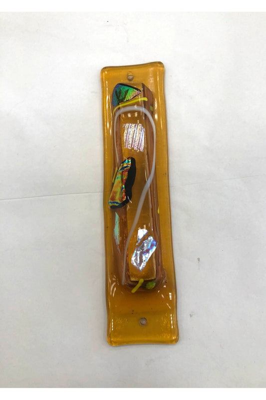 Handmade Glass Mezuzah Case - Apricot Orange, 7 cm - Riverdale Judaica