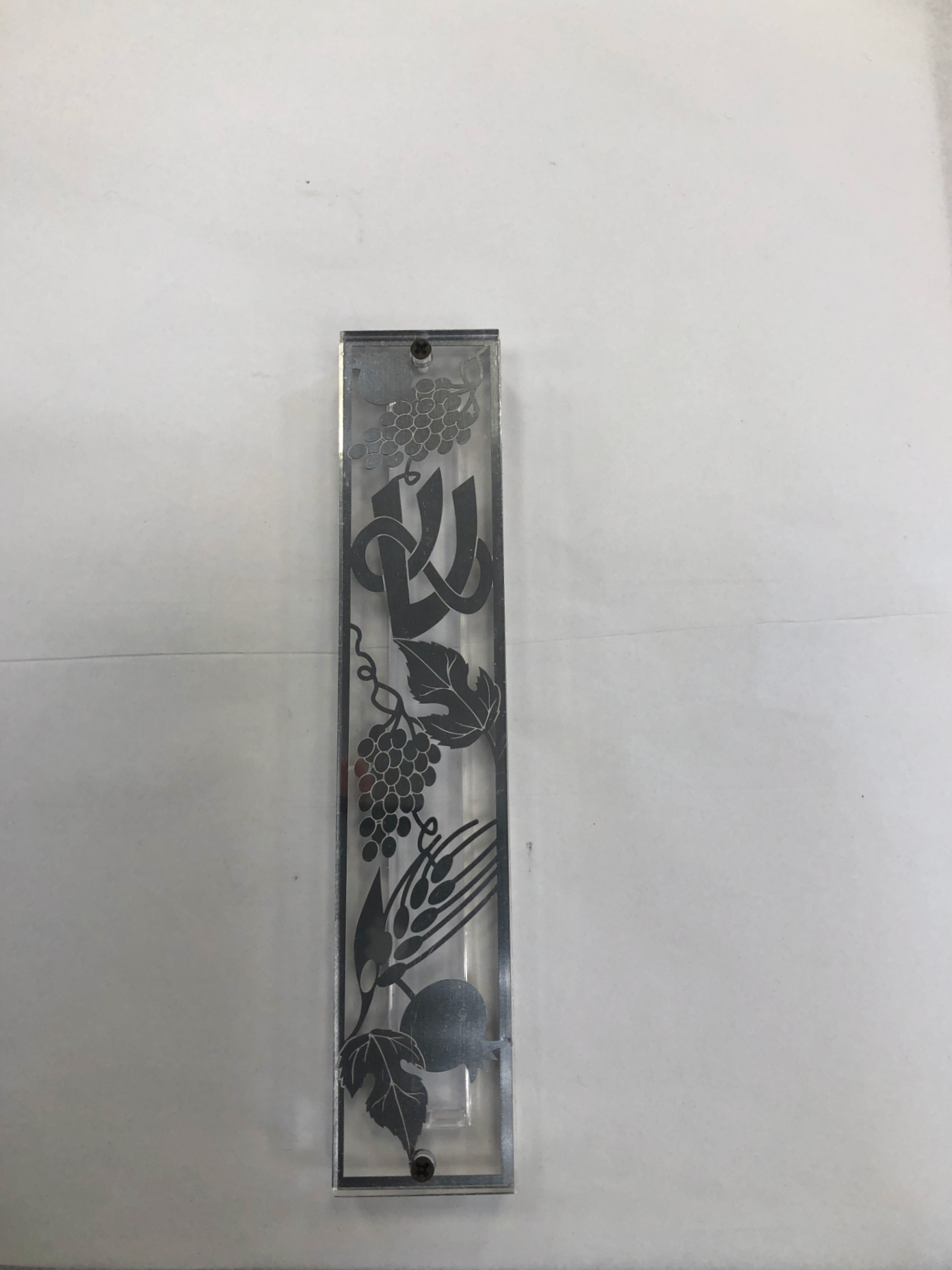 Acrylic Mezuzah Case with Seven Species Design, 7 cm - Riverdale Judaica