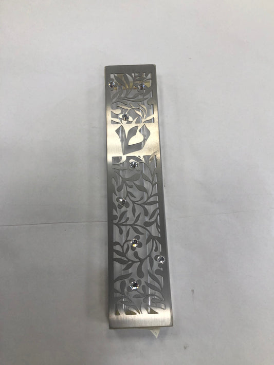 Perspex Mezuzah Case with Laser Cut Metal Plaque - Floral, Made in Israel - Riverdale Judaica