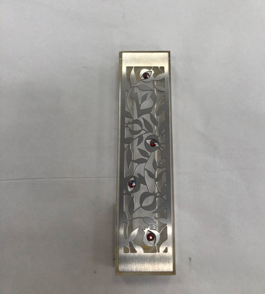 Perspex Mezuzah Case with Laser Cut Metal Plaque - Pomegranates, Made in Israel - Riverdale Judaica