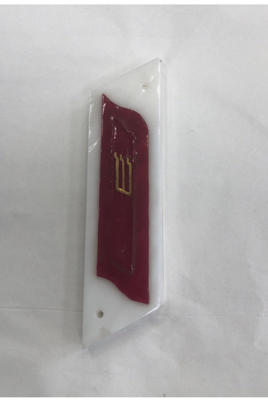 Handmade Glass Mezuzah Case, White/Red, Made in Israel - Riverdale Judaica