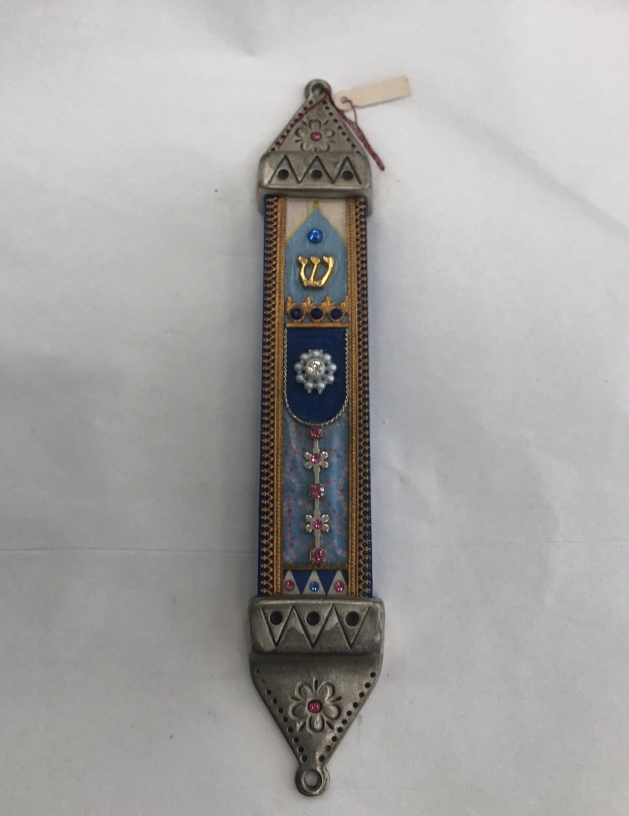 Handmade Mezuzah Case with Multi Colored Stones and Floral Design, Made in Israel - Riverdale Judaica