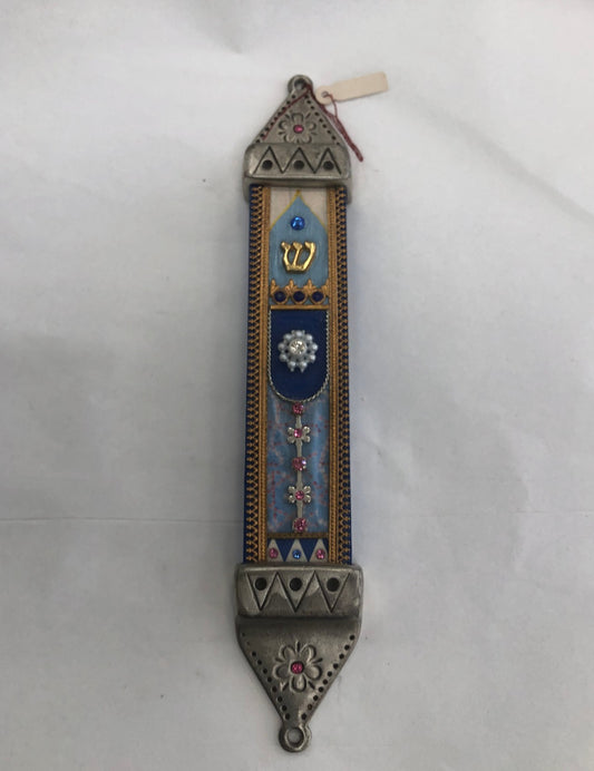 Handmade Mezuzah Case with Multi Colored Stones and Floral Design, Made in Israel - Riverdale Judaica