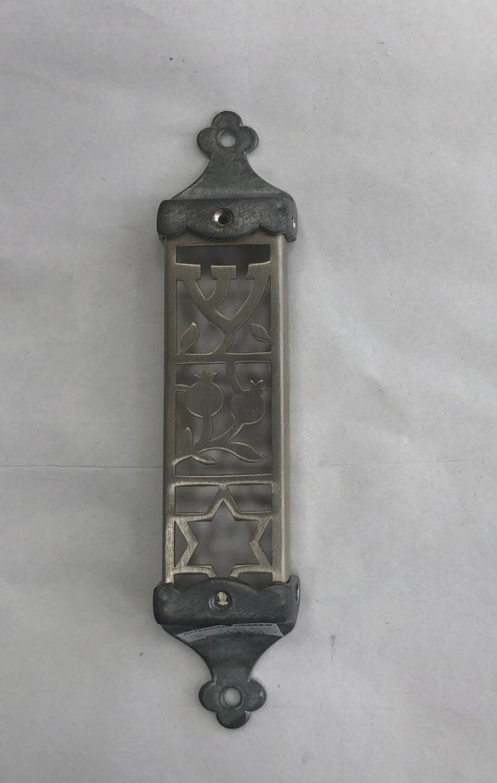 Metal Mezuzah Case with Pomegranate and Star, Made in Israel