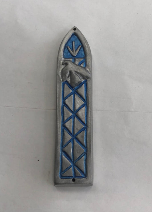 Handmade Mezuzah Case with Dove - Blue, Made in Israel - Riverdale Judaica