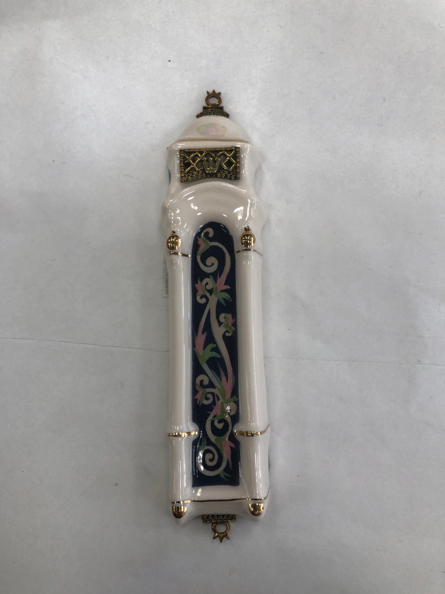 Handmade Ceramic Mezuzah Case with Pomegranates, Made in Israel - Riverdale Judaica