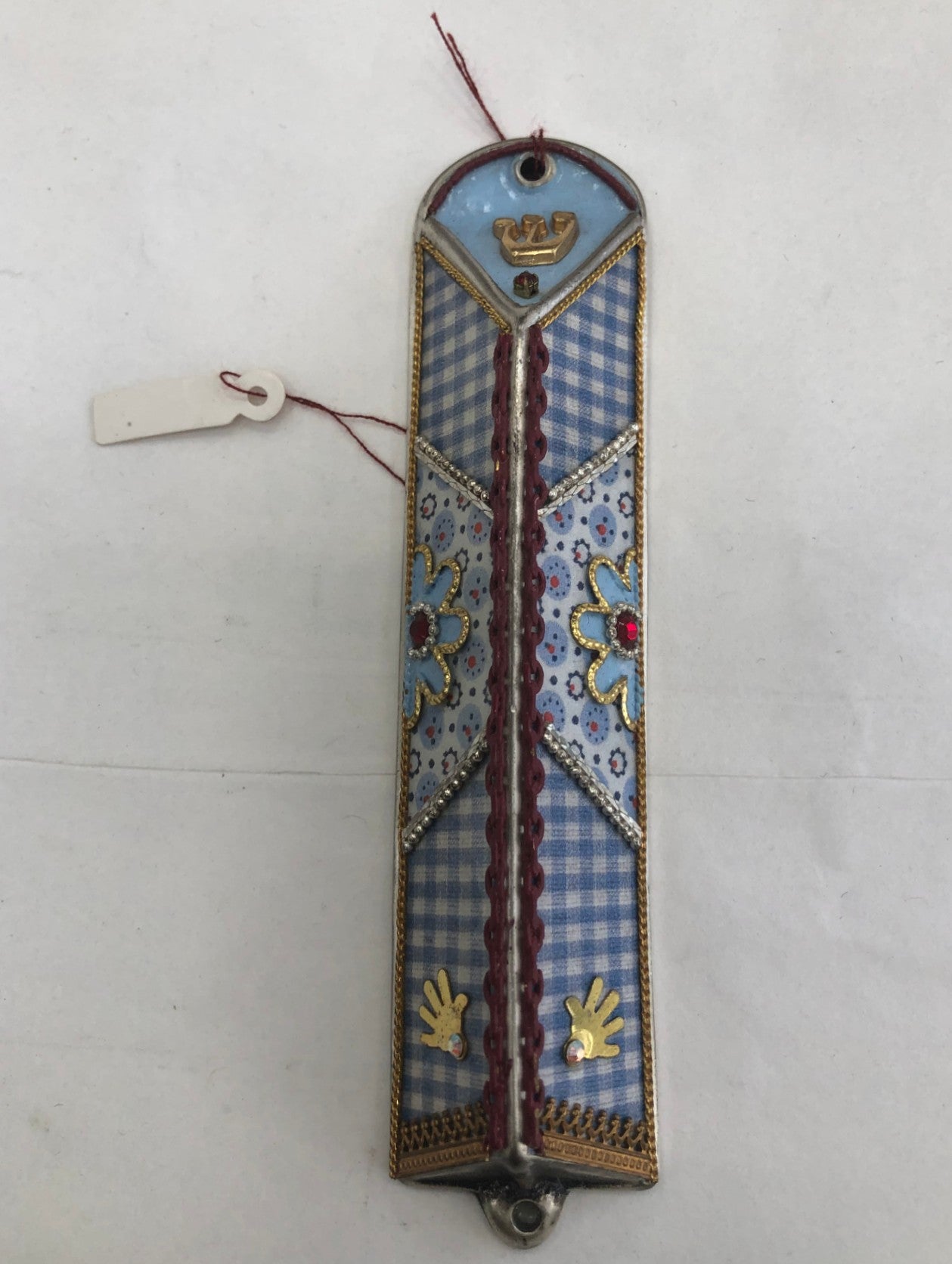 Handmade Metal Mezuzah Case - Blue & White, Made in Israel - Riverdale Judaica