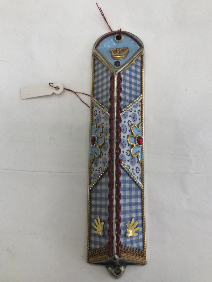 Handmade Metal Mezuzah Case - Blue & White, Made in Israel