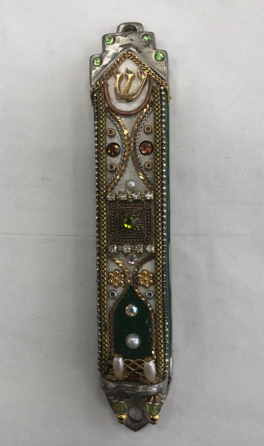 Handmade Metal Mezuzah Case - Stones, Made in Israel - Riverdale Judaica