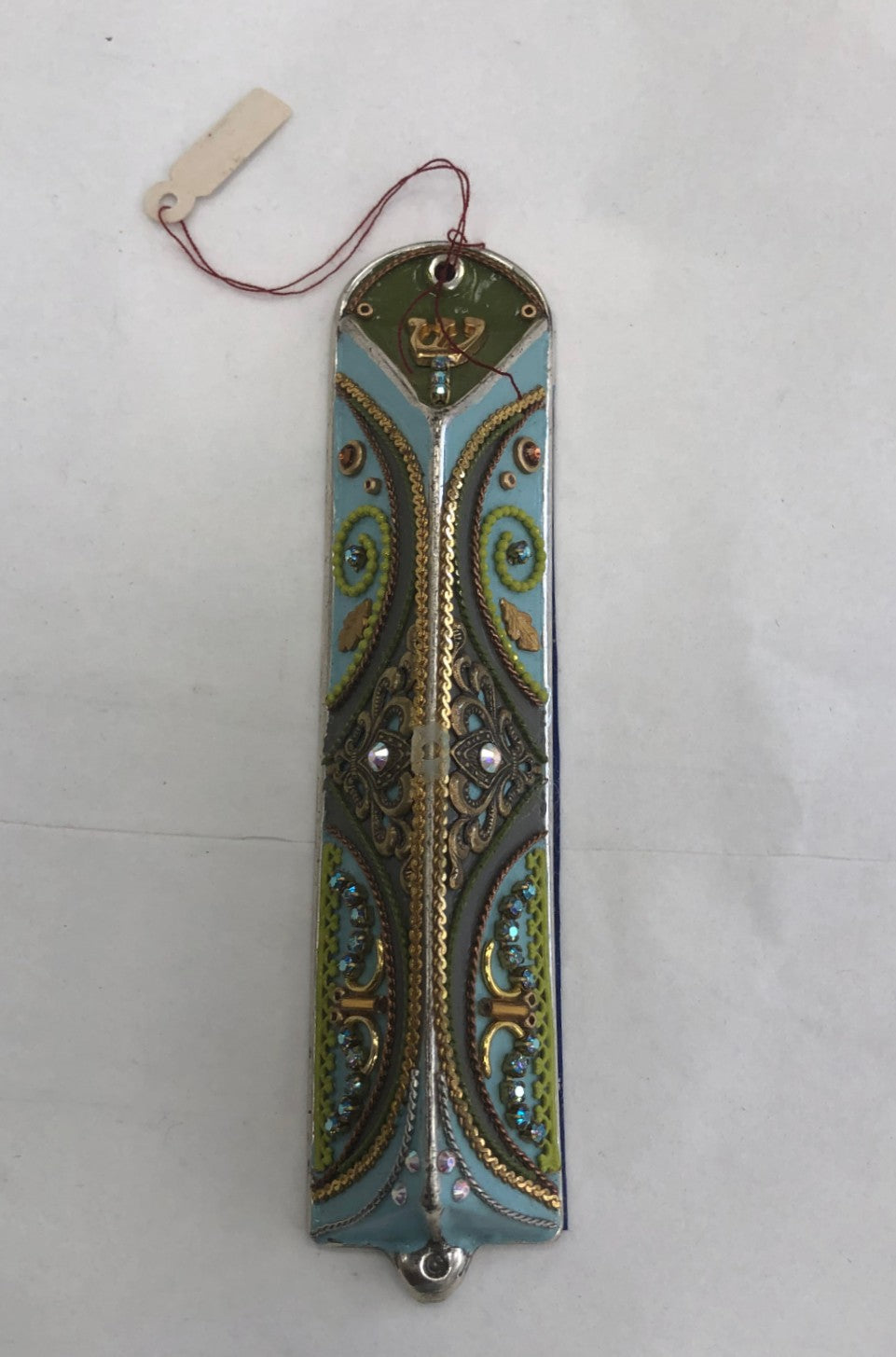 Modern Handmade Mezuzah Case Triangle Shape - Teal, Made in Israel